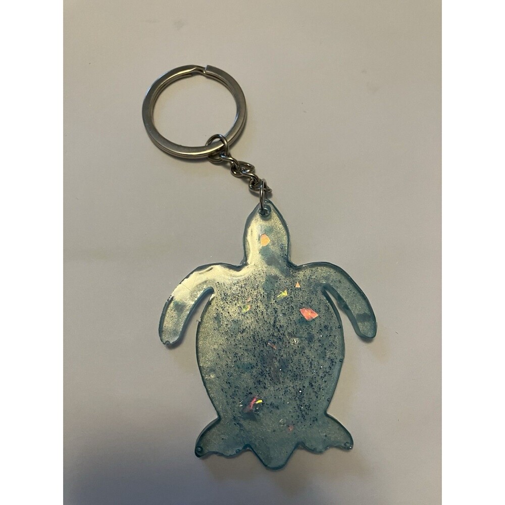 Sea Turtle Aqua Blue Glitter Keychain Resin coastal vacation beach handcrafted